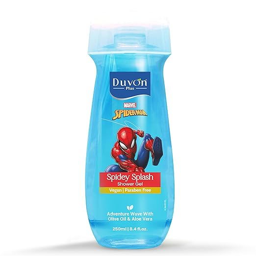 Marvel Spiderman Spidey Splash Shower Gel for Kids - 250ml | Adventure Wave Scent | Vegan & Paraben Free | With Olive Oil & Aloe Vera | Superhero Bath Fun