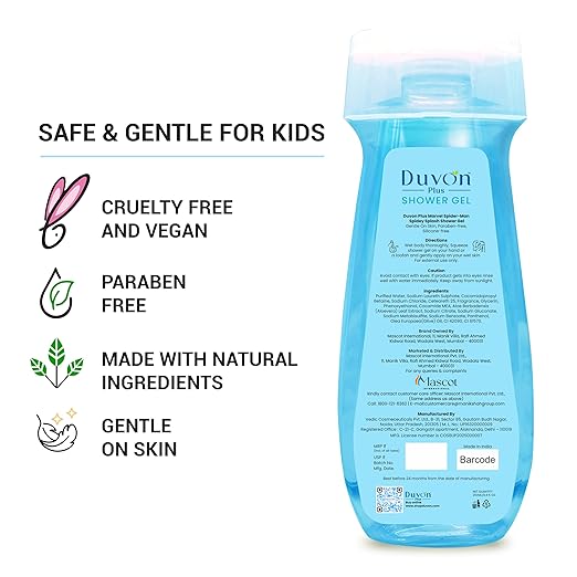 Marvel Spiderman Spidey Splash Shower Gel for Kids - 250ml | Adventure Wave Scent | Vegan & Paraben Free | With Olive Oil & Aloe Vera | Superhero Bath Fun