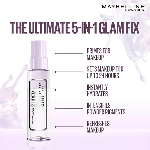 Maybelline New York Super Stay Double Fixer Setting Spray | 24HR Wear, Hydrating Spray