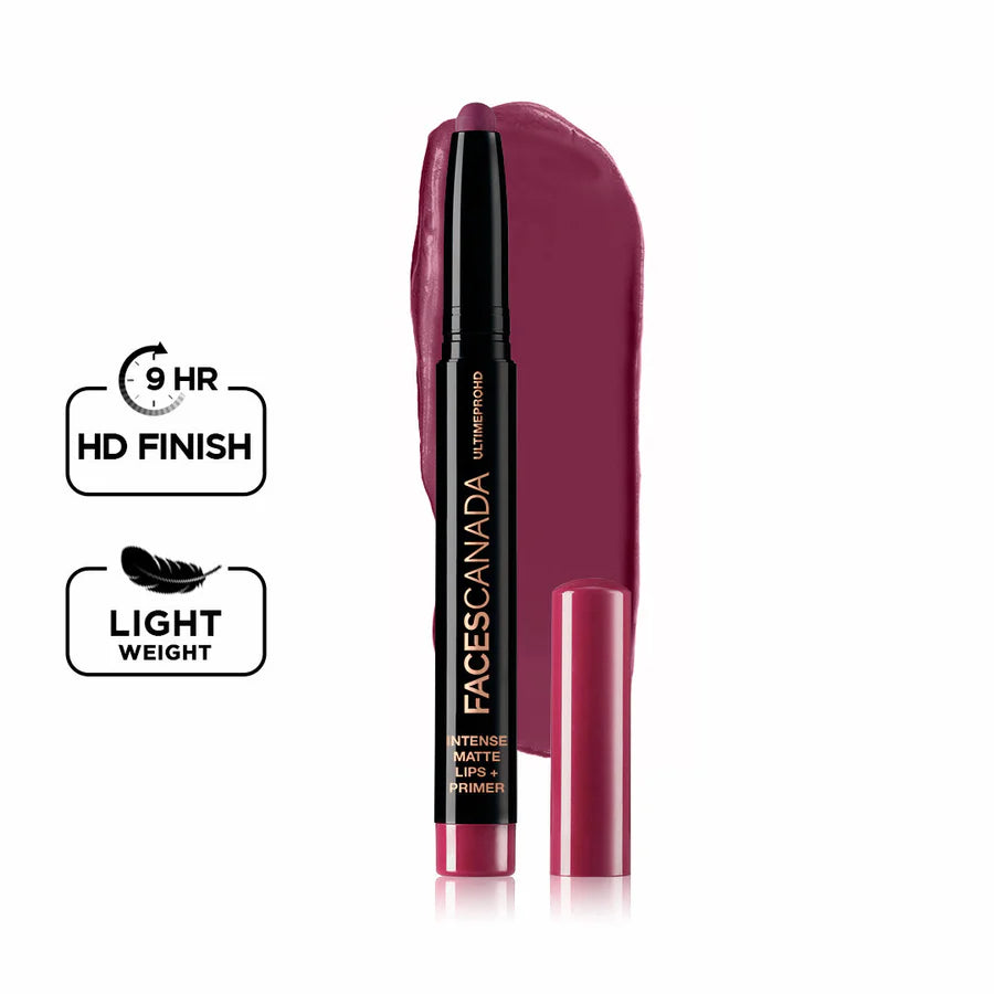 FACES CANADA Ultime Pro HD Intense Matte Lipstick + Primer , 1.4g | 9HR Long Stay | Flawless HD Matte Finish | Intense Color | Lightweight | Smooth Glide | Primer Infused