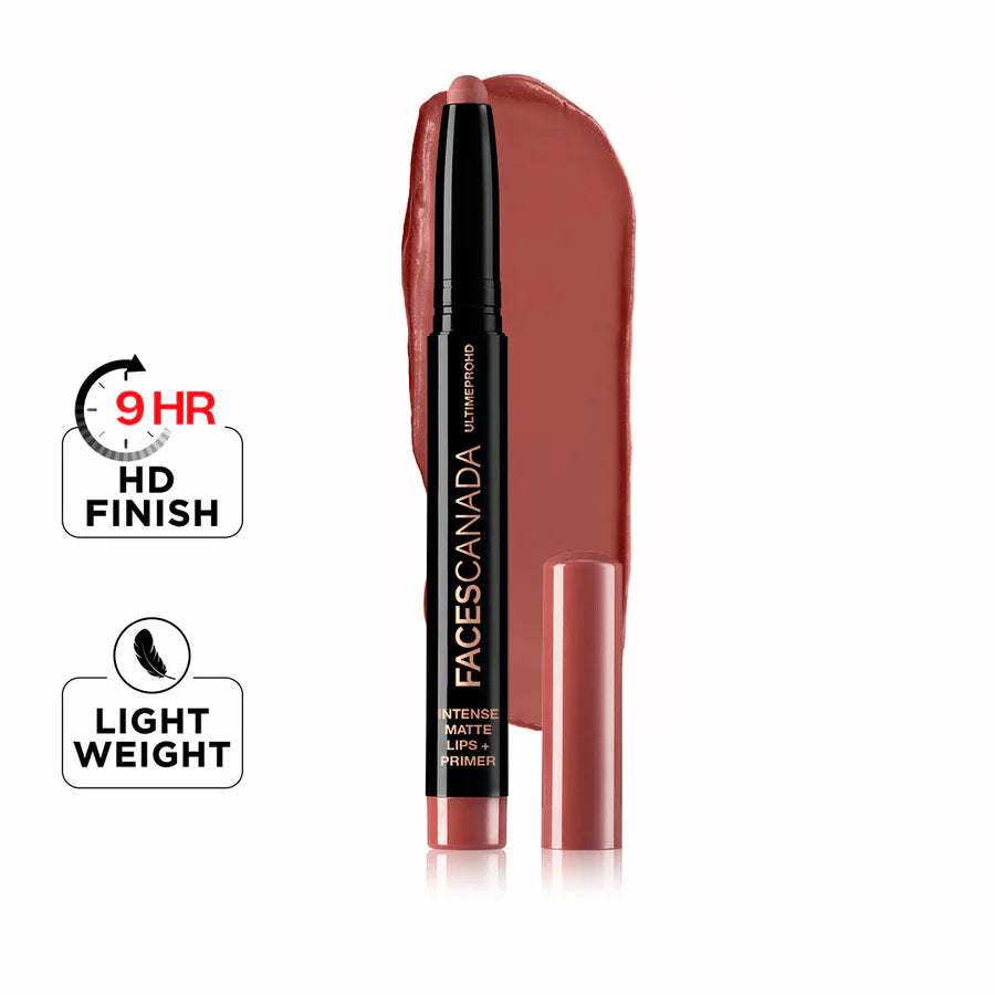 FACES CANADA Ultime Pro HD Intense Matte Lipstick + Primer , 1.4g | 9HR Long Stay | Flawless HD Matte Finish | Intense Color | Lightweight | Smooth Glide | Primer Infused