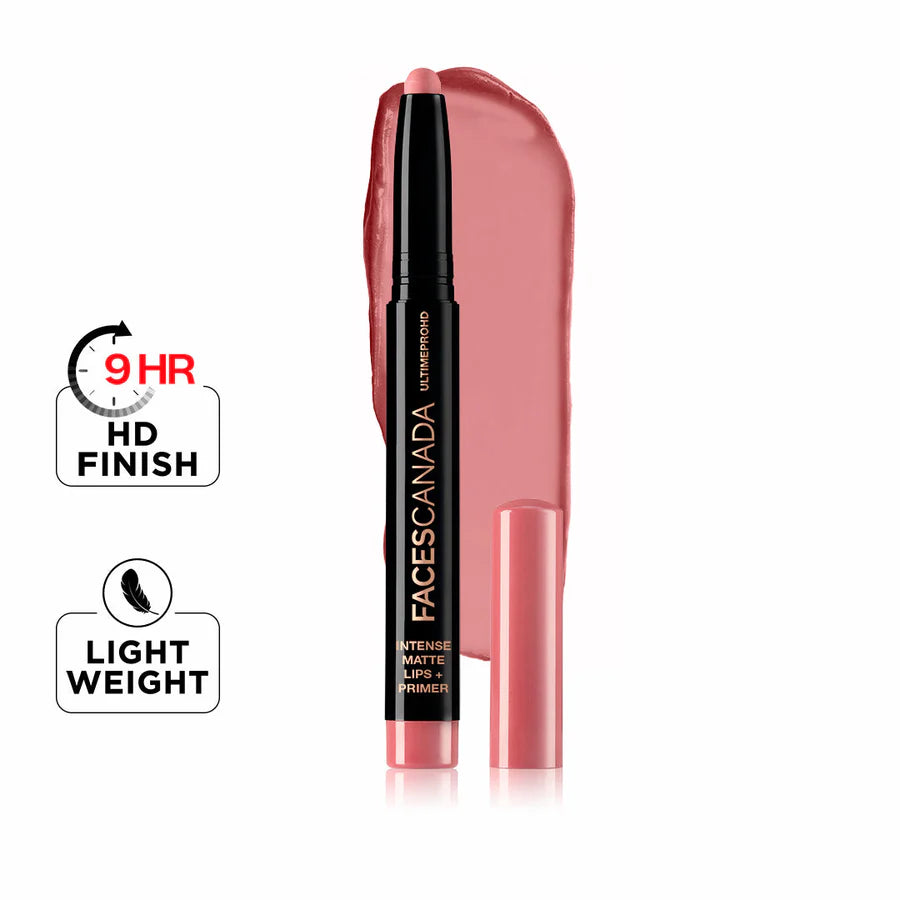 FACES CANADA Ultime Pro HD Intense Matte Lipstick + Primer , 1.4g | 9HR Long Stay | Flawless HD Matte Finish | Intense Color | Lightweight | Smooth Glide | Primer Infused