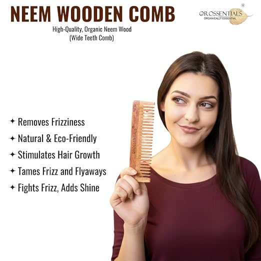 Neem Wooden Comb | Anti-Dandruff Natural Wood Comb | Handmade Wide Tooth Hair Comb for Men & Women | Reduces Hair Fall & Frizz | Scalp Care & Hair Growth (ORO-001)