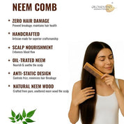 Neem Wooden Comb | Anti-Dandruff Natural Wood Comb | Handmade Wide Tooth Hair Comb for Men & Women | Reduces Hair Fall & Frizz | Scalp Care & Hair Growth (ORO-001)