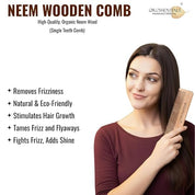 Neem Wooden Comb | Anti-Dandruff Natural Wood Comb | Handmade Wide Tooth Hair Comb for Men & Women | Reduces Hair Fall & Frizz | Scalp Care & Hair Growth