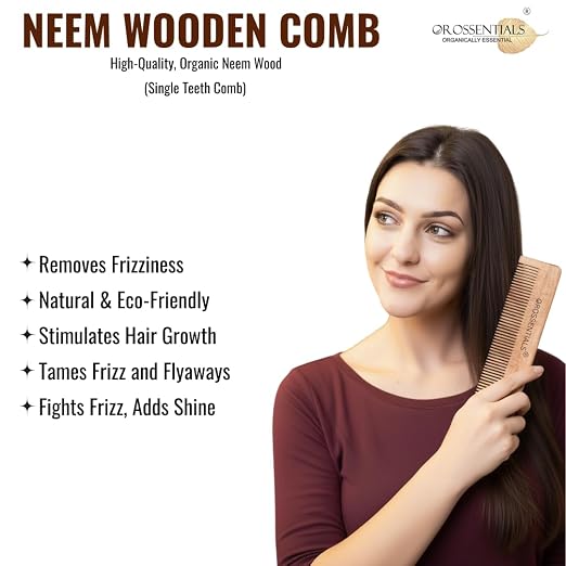 Neem Wooden Comb | Anti-Dandruff Natural Wood Comb | Handmade Wide Tooth Hair Comb for Men & Women | Reduces Hair Fall & Frizz | Scalp Care & Hair Growth