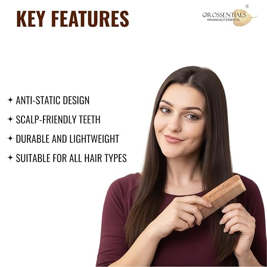 Neem Wooden Comb | Anti-Dandruff Natural Wood Comb | Handmade Wide Tooth Hair Comb for Men & Women | Reduces Hair Fall & Frizz | Scalp Care & Hair Growth