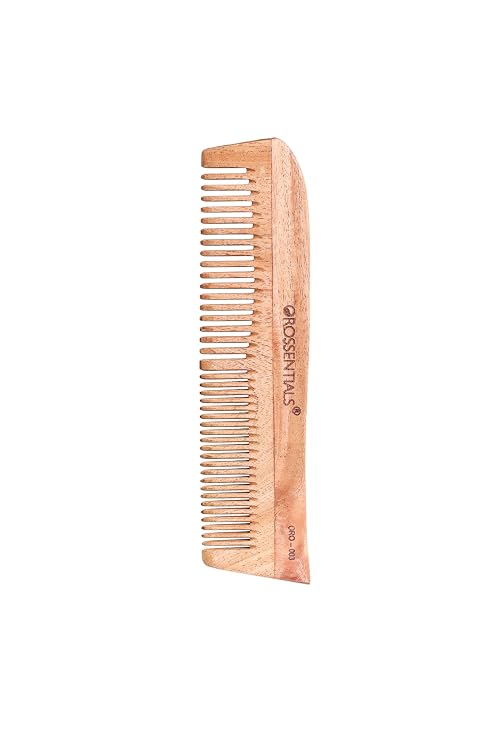 Neem wooden comb two in one || Dual-sided neem comb || Natural neem wooden hair comb || Anti-dandruff neem comb double side-Pack of 1 (ORO-003)