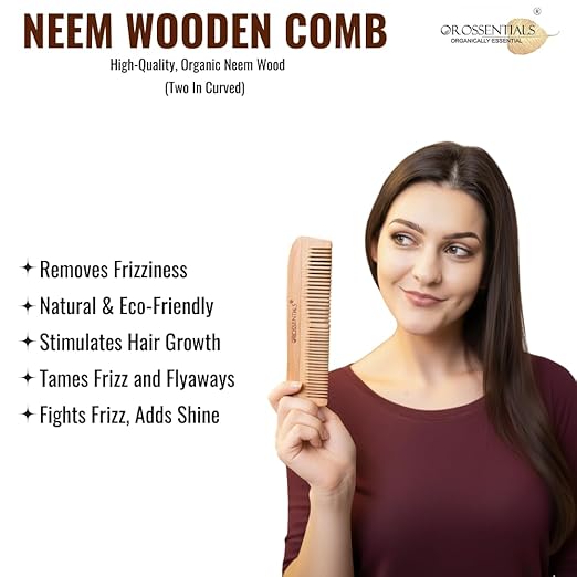 Neem wooden comb two in one || Dual-sided neem comb || Natural neem wooden hair comb || Anti-dandruff neem comb double side-Pack of 1 (ORO-003)