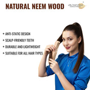 Neem wooden comb two in one || Dual-sided neem comb || Natural neem wooden hair comb || Anti-dandruff neem comb double side-Pack of 1 (ORO-003)