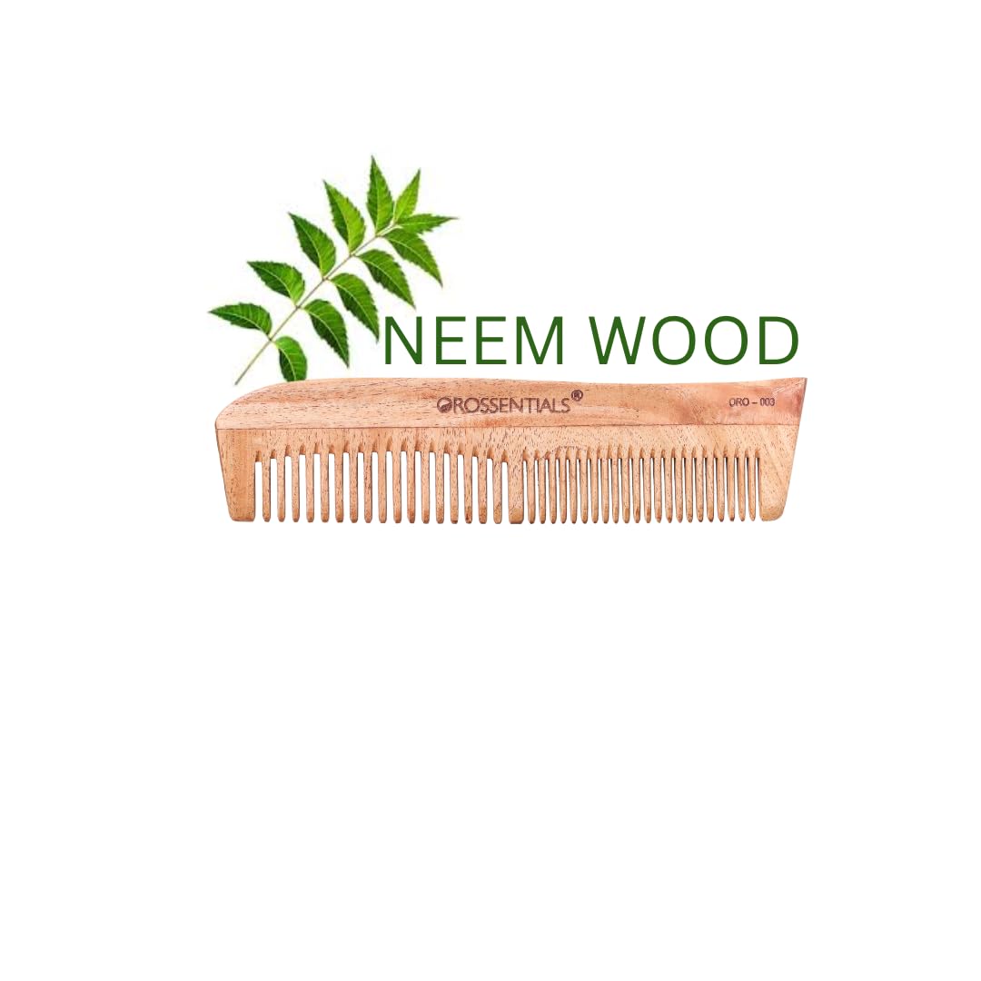 Neem wooden comb two in one || Dual-sided neem comb || Natural neem wooden hair comb || Anti-dandruff neem comb double side-Pack of 1 (ORO-003)