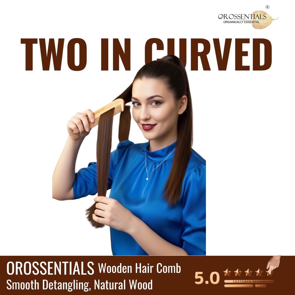 Neem wooden comb two in one || Dual-sided neem comb || Natural neem wooden hair comb || Anti-dandruff neem comb double side-Pack of 1 (ORO-003)