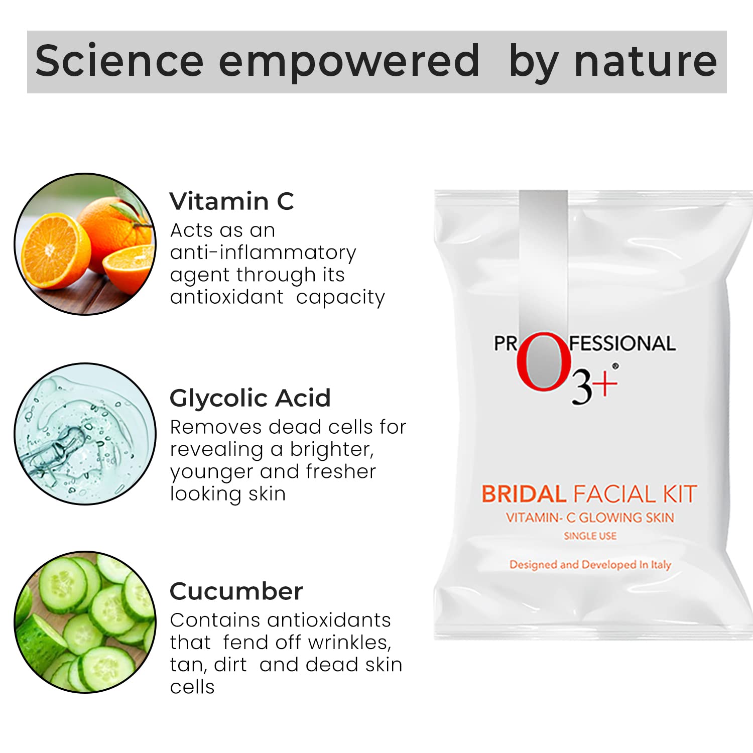 O3+ Bridal Facial Kit Vitamin C for Glowing Skin with Niacinamide (67gm+69ml)