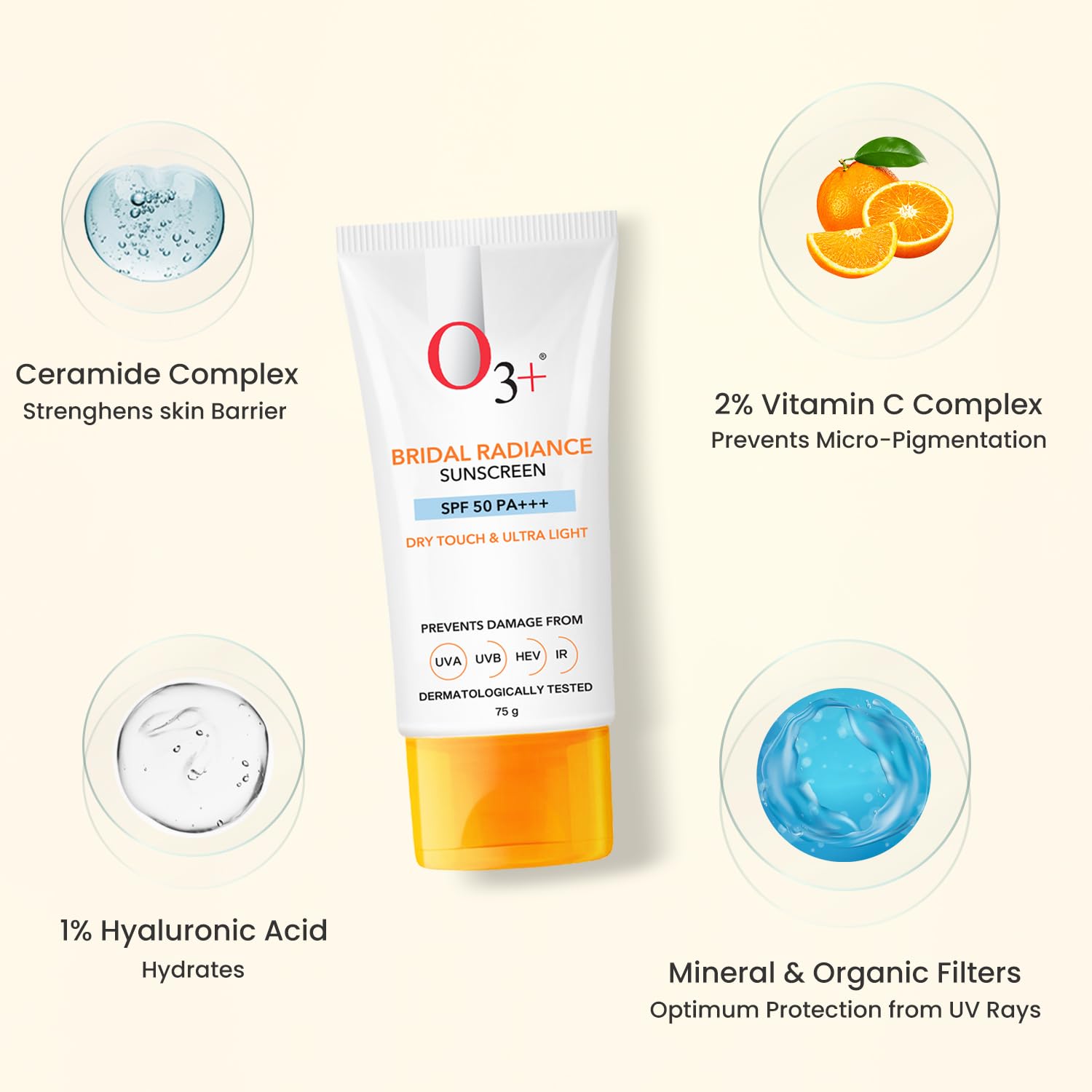 O3+ Professional Bridal Radiance Sunscreen SPF 50 PA +++ (75 g)