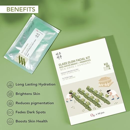 O3+ Mijoo Korea Glass Glow Facial Kit with Rice Water & Probiotics for Radiance