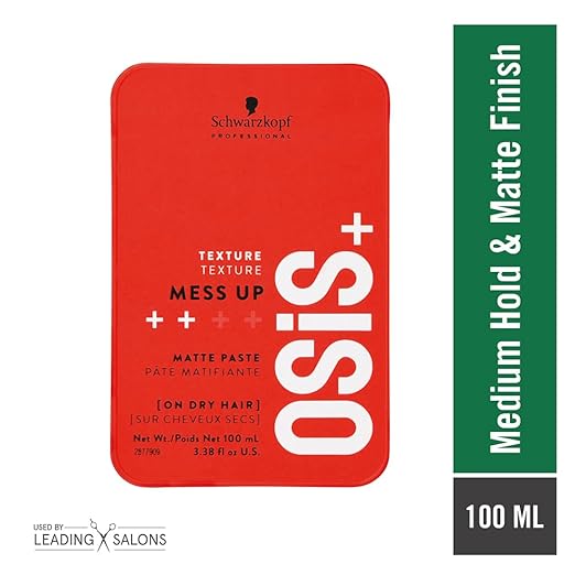 Schwarzkopf Professional OSiS+ Mess Up Hair Styling Matte Paste |Easy to Mould |Easy to apply and Wash | Vegan | Medium Hold | Dry and Non-Greasy | Matte finish| Pomade | 100 ml