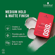 Schwarzkopf Professional OSiS+ Mess Up Hair Styling Matte Paste |Easy to Mould |Easy to apply and Wash | Vegan | Medium Hold | Dry and Non-Greasy | Matte finish| Pomade | 100 ml