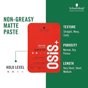 Schwarzkopf Professional OSiS+ Mess Up Hair Styling Matte Paste |Easy to Mould |Easy to apply and Wash | Vegan | Medium Hold | Dry and Non-Greasy | Matte finish| Pomade | 100 ml