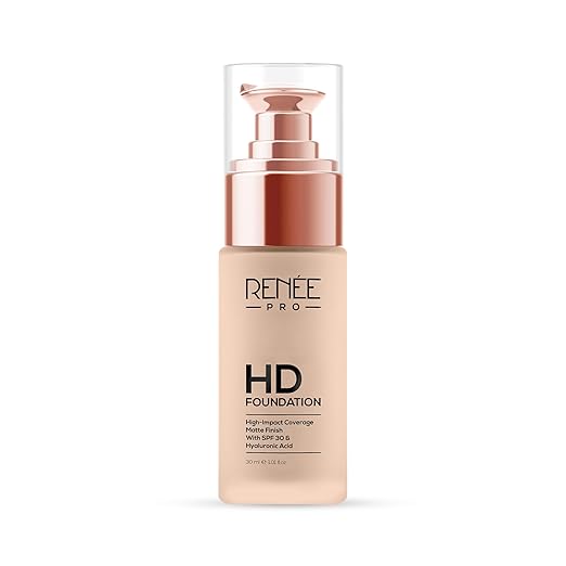 RENEE PRO HD Full Coverage Liquid All Skin Type Foundation - Ceder, Seamless HD Coverage with Matte Finish | SPF30 | Weightless & Long Lasting | Enriched Aloe, Coffee, Chamomile & Vitamin E, 30 Ml