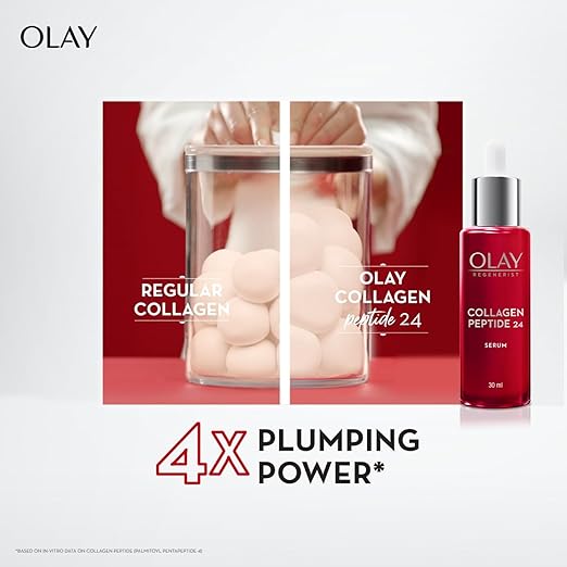 Olay Face Serum | Clear and Even Skin | Fights Dullness and Provides Radiant Glow| Normal, Oily, Dry, Combination Skin | Paraben and Sulphate Free (30ml, Collagen Peptide 24)