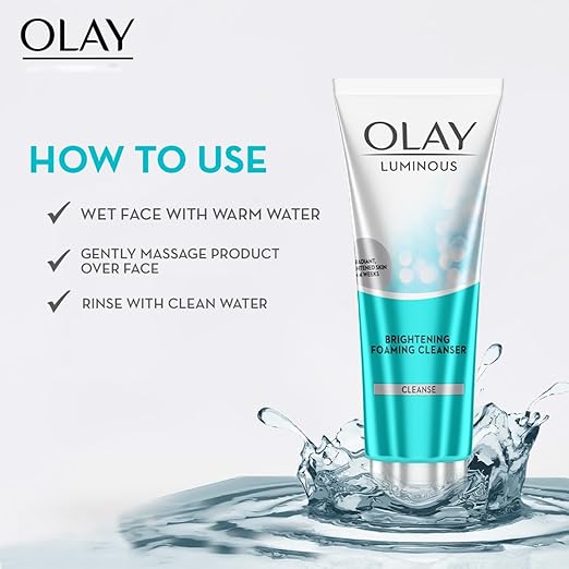 Olay Luminous Brightening Foaming Cleanser | Face Wash | Clear and Even Skin | With Glycerin | Normal, Oily, Dry, Combination Skin | 100g