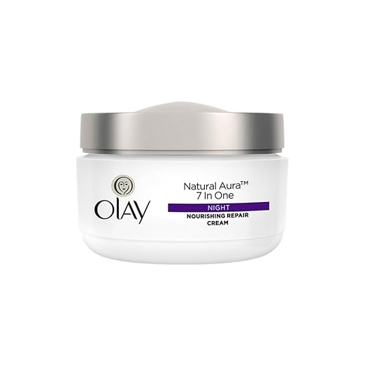 Olay Natural Aura Night Cream | Nourishes Skin for Healthy Glow | Fights 7 Signs of Ageing | With Niacinamide and Vitamin E | Normal, Oily, Dry, Combination Skin | 50g