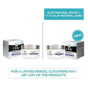 Olay Natural Aura Night Cream | Nourishes Skin for Healthy Glow | Fights 7 Signs of Ageing | With Niacinamide and Vitamin E | Normal, Oily, Dry, Combination Skin | 50g