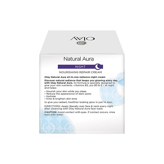 Olay Natural Aura Night Cream | Nourishes Skin for Healthy Glow | Fights 7 Signs of Ageing | With Niacinamide and Vitamin E | Normal, Oily, Dry, Combination Skin | 50g