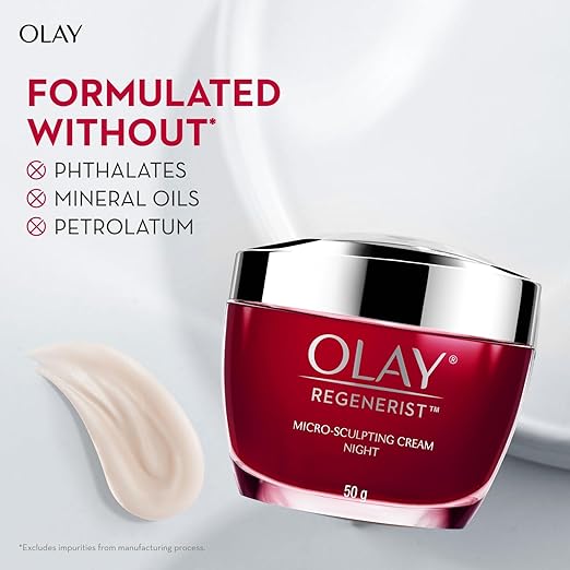 Olay Regenerist Micosculpting Night Cream | Hydrated, Plump, Bouncy Skin | With Hyaluronic Acid, Niacinamide and Peptides | Normal, Oily, Dry, Combination Skin | 50g