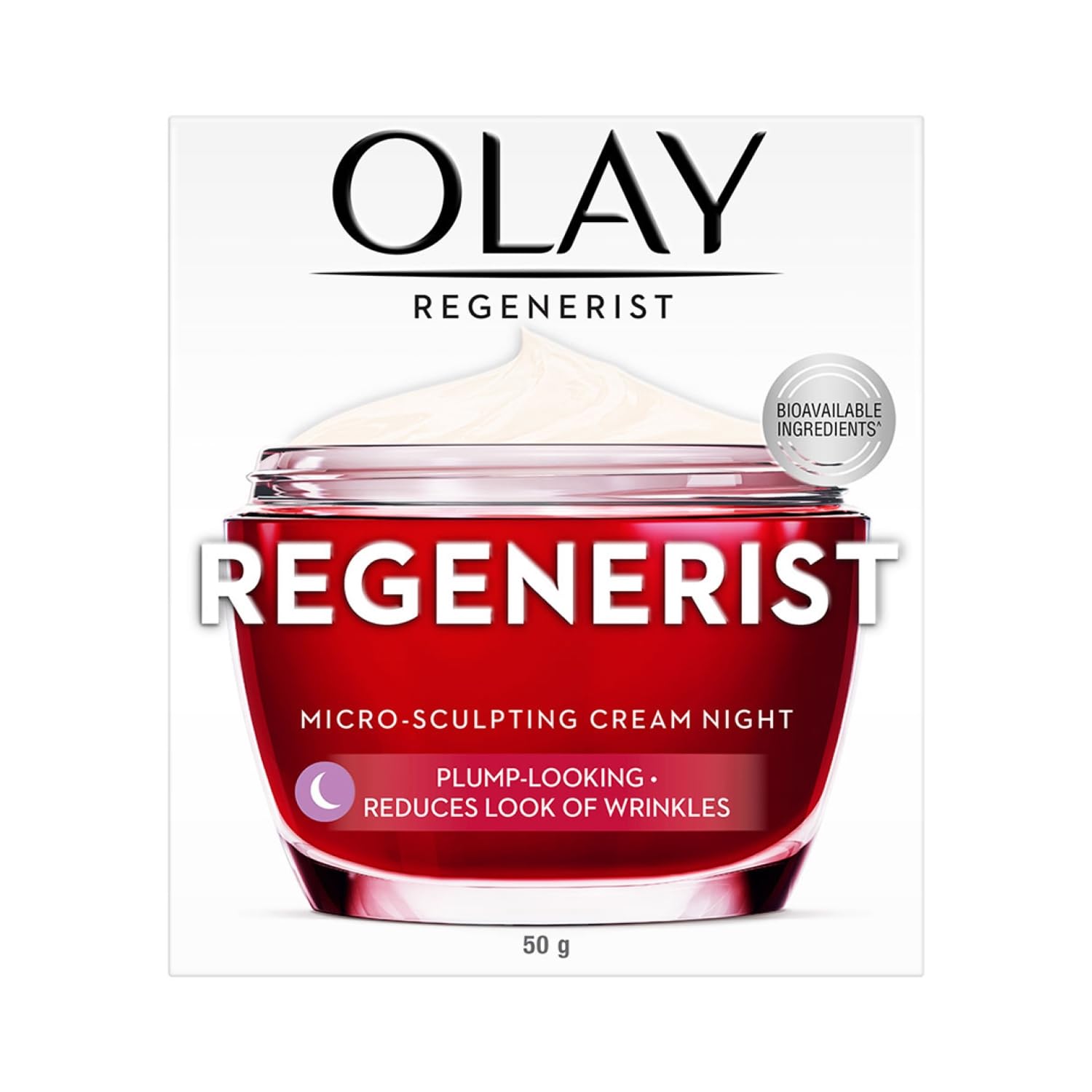 Olay Regenerist Micosculpting Night Cream | Hydrated, Plump, Bouncy Skin | With Hyaluronic Acid, Niacinamide and Peptides | Normal, Oily, Dry, Combination Skin | 50g