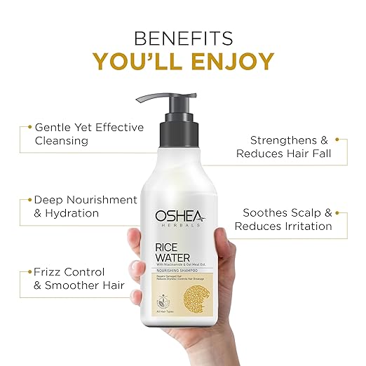 Oshea Herbal Rice Water Nourishing Shampoo for Women & Men | Repairs Damage, Reduces Dryness & Breakage | Enriched With Niacinamide, Oatmeal & Rice Bran Oil - 300ml