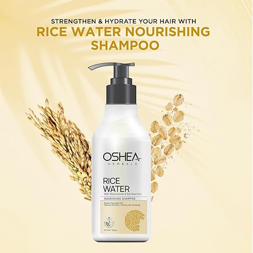 Oshea Herbal Rice Water Nourishing Shampoo for Women & Men | Repairs Damage, Reduces Dryness & Breakage | Enriched With Niacinamide, Oatmeal & Rice Bran Oil - 300ml