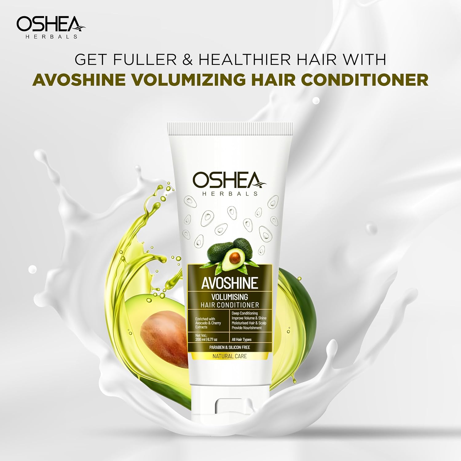 Oshea Herbals Avoshine Volumizing Hair Conditioner for Women & Men| Deep Conditioning for Smoothness, Shine & Frizz Control | Enriched with Avocado & Cherry Extract | Paraben & Silicone Free - 200ml