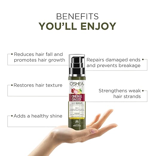 Oshea Herbals Natural Hair Growth Serum | Strengthens Hair, Prevent Hair Fall & Promotes Hair Growth with Healthy Scalp | Enriched with Onion Bulb & Ginger Extract - 110ml