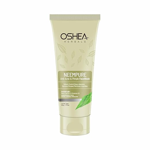 Oshea Herbals Neempure Anti Acne & Pimple Facewash for Women & Men | Controls Sebum with Deep Cleansing | Reduces Pimples & Blemish Free Clear Skin | Enriched with Neem Extract & Cinnamon Oil - 50g