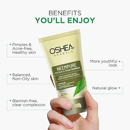 Oshea Herbals Neempure Anti Acne & Pimple Facewash for Women & Men | Controls Sebum with Deep Cleansing | Reduces Pimples & Blemish Free Clear Skin | Enriched with Neem Extract & Cinnamon Oil - 50g