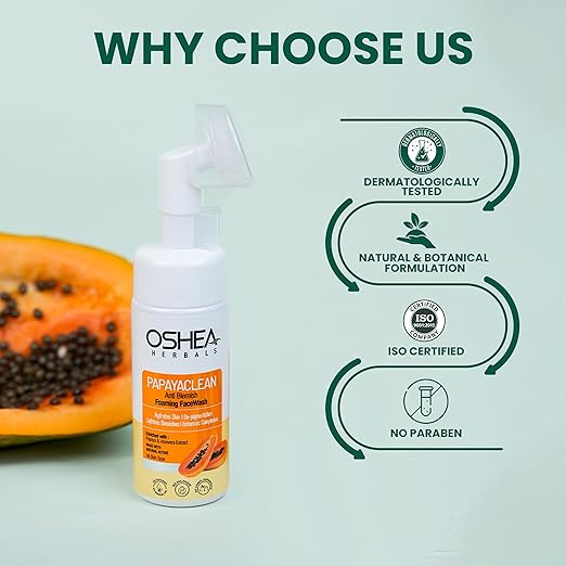 Oshea Herbals Papayaclean Anti Blemish Foaming Facewash For All Skin Types | Lightens Blemishes, Pigmentation & Hydrates Skin | With Papaya & Aloe Vera Extracts 150ml
