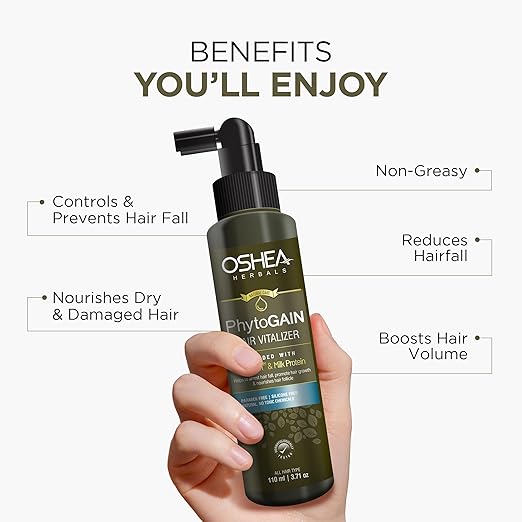 Oshea Herbals Phytogain Hair Vitalizer for Women & Men | Promotes Hair Growth & Nourishes Hair Follicle | Reduces Hairfall with Dry & Damaged Hair | Enriched with Milk Protein & Amala Extracts - 110ml