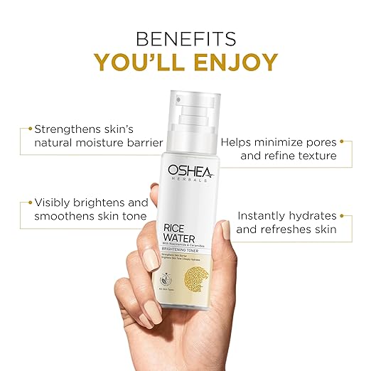Oshea Herbals Rice Water Brightening Toner for Women & Men | Deeply Hydrates & Brightens Skin Tone | Reduces Dull & Uneven Skin Tone | Enriched with Niacinamides & Ceramides | All Skin Types 120ml