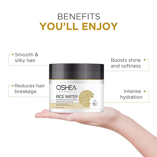 Oshea Herbals Rice Water Nourishing Hair Mask for Women & Men | Deep Hydration & Strengthens Hair | Restores Shine & Reduces Breakage | Enriched with Hydrolyzed Rice Protein & Niacinamide - 200g