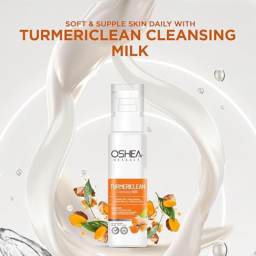 Oshea Herbals Turmericlean Cleansing Milk for Normal to Dry Skin | Deep Cleansing & Hydration | Enriched with Turmeric & Liquorice Extracts | Paraben & Silicone-Free –