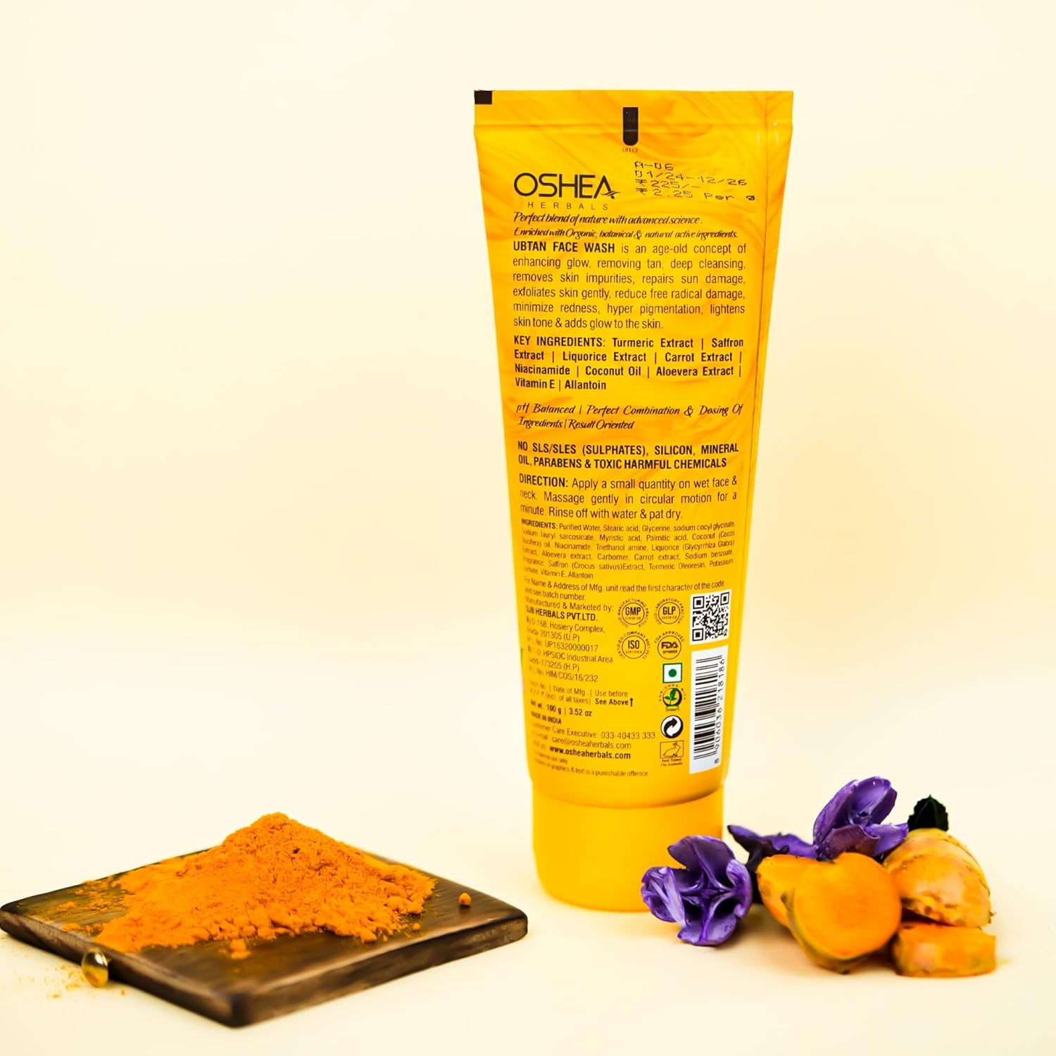 Oshea Herbals Ubtan Glowing & Tan Removal Face Wash for All Skin Types | Removes Tan & Impurities with Deep Cleansing | Enriched with Turmeric & Saffron Extracts 100g