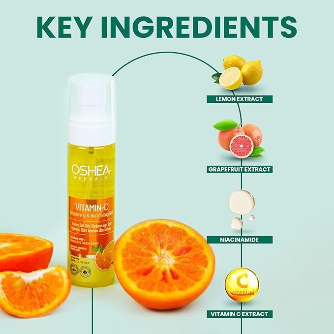Oshea Herbals Vitamin C Brightening & Hydrating Skin Toner for All Skin Types | Purifies, Refreshes & Balances pH for Radiant Skin | Enriched with Lemon Peel Extract & Vitamin C - 120ml