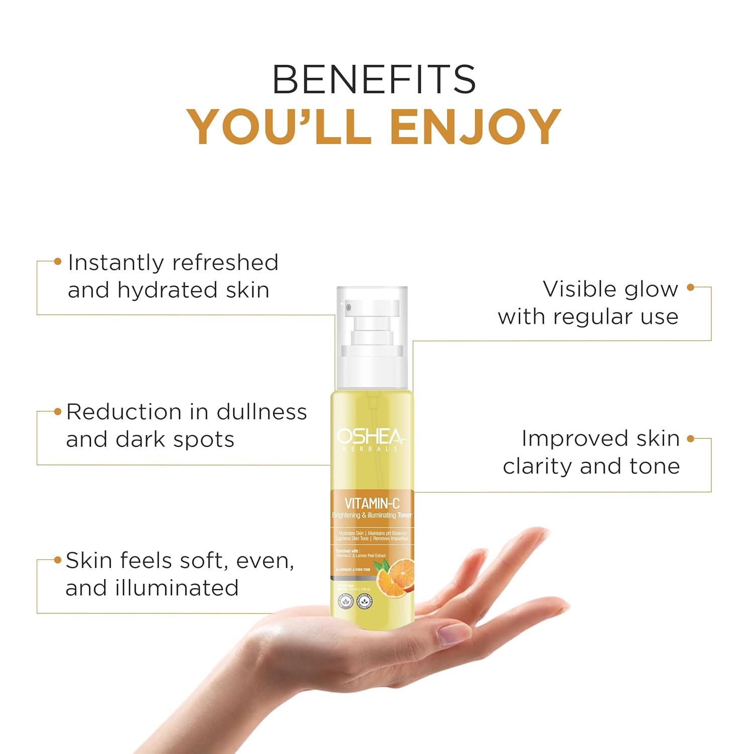 Oshea Herbals Vitamin C Brightening & Hydrating Skin Toner for All Skin Types | Purifies, Refreshes & Balances pH for Radiant Skin | Enriched with Lemon Peel Extract & Vitamin C - 120ml