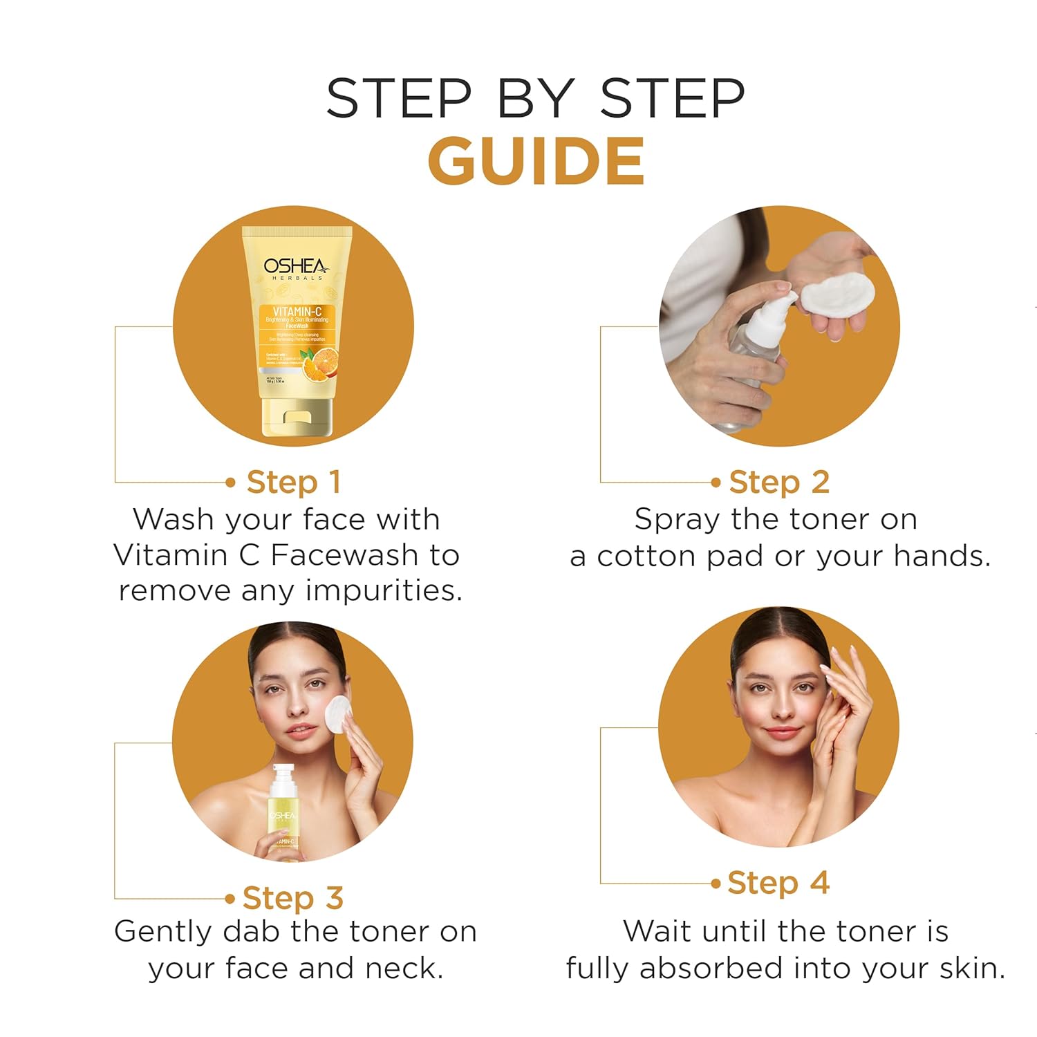 Oshea Herbals Vitamin C Brightening & Hydrating Skin Toner for All Skin Types | Purifies, Refreshes & Balances pH for Radiant Skin | Enriched with Lemon Peel Extract & Vitamin C - 120ml
