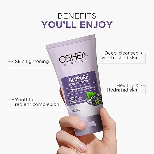 Oshea Herbals Glopure Lightening Gel Facewash For All Skin Types | Lightens & Hydrates Skin with Deep Cleaning | Enriched with Mulberry & Liqurice Extracts