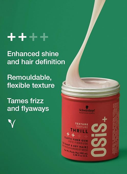 Schwarzkopf Professional Osis+ Thrill Elastic Clay Hair Styling Fibre Gum I Enhances Defination And Shine I Easy To Apply And Wash I Vegan | Tames Frizz And Fly Aways | 100 Ml.