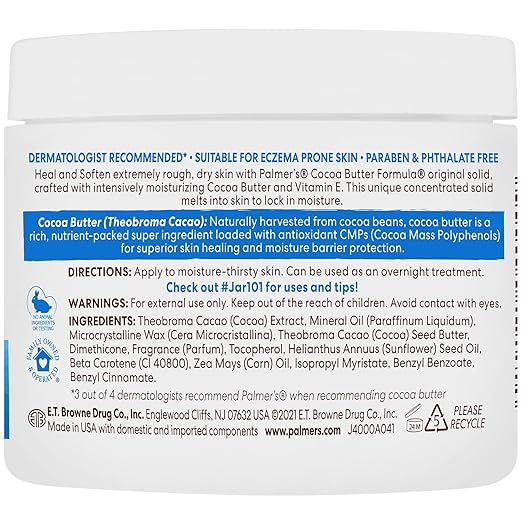 Palmer's Cocoa Butter Daily Skin Cream For Deep Hydration, Removes Makeup, Soothes Cracked Lips, Heels & Reduction of Scars - 100gm