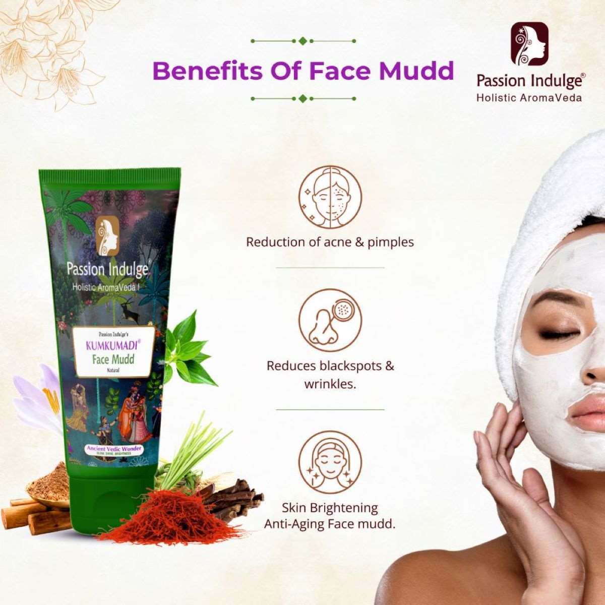 Passion Indulge Kumkumadi Natural Face Mudd Pack Glowing- shine and Brightness