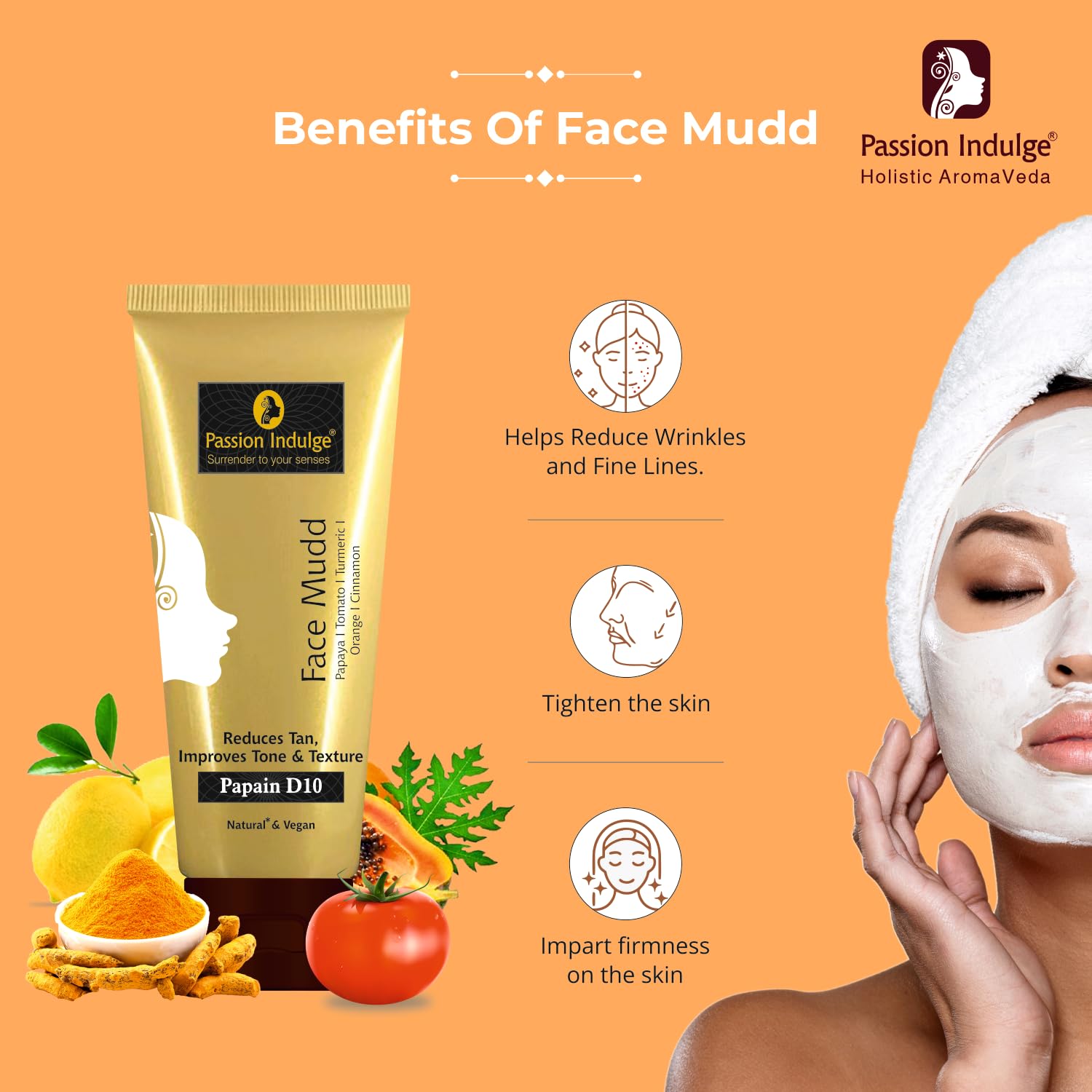 Passion Indulge Papain D10 Natural Face Mudd Pack For Tan Removal